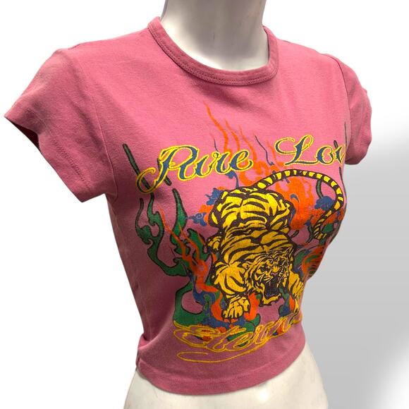 Y2K Urban Outfitters Crop Top – Pink Ed Hardy Style Tiger Graphic – Size M - Picture 2 of 5